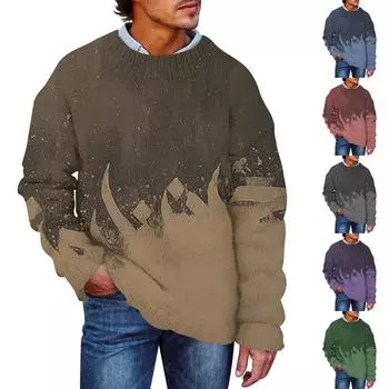 Мужской принтованный искусственный свитер, толстовка с круглым вырезом, свободный топ с длинными рукавами L синий
