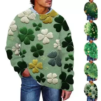 Мужской принтованный искусственный свитер, толстовка с круглым вырезом, свободный топ с длинными рукавами XXXXL