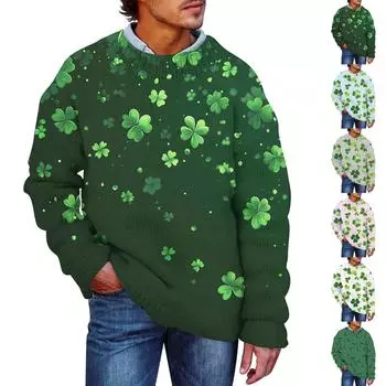 Мужской принтованный искусственный свитер, толстовка с круглым вырезом, свободный топ с длинными рукавами XXXXL