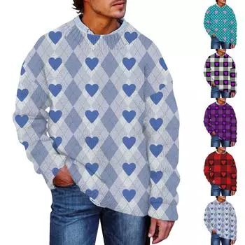 Мужской принтованный искусственный свитер, толстовка с круглым вырезом, свободный топ с длинными рукавами XXXXL красный