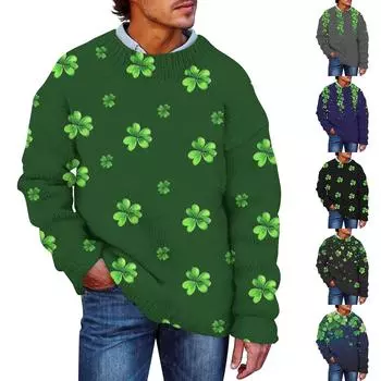 Мужской принтованный искусственный свитер, толстовка с круглым вырезом, свободный топ с длинными рукавами XXL