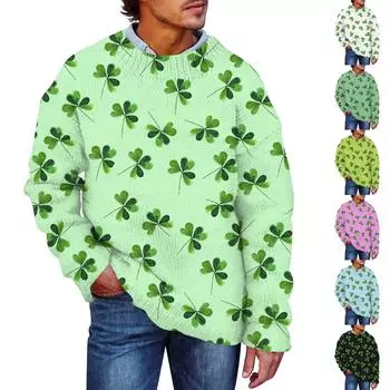 Мужской принтованный искусственный свитер, толстовка с круглым вырезом, свободный топ с длинными рукавами XL зелёный