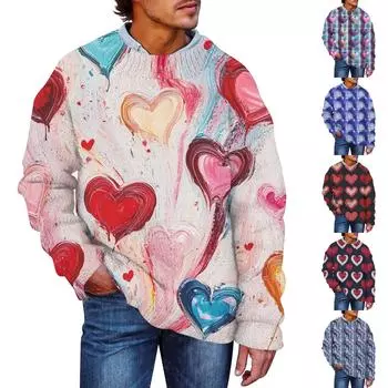 Мужской принтованный искусственный свитер, толстовка с круглым вырезом, свободный топ с длинными рукавами XXXL