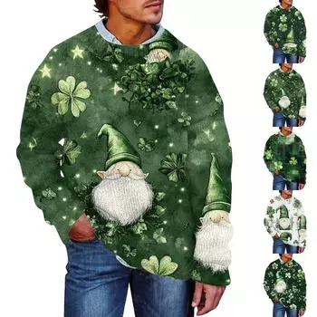 Мужской принтованный искусственный свитер, толстовка с круглым вырезом, свободный топ с длинными рукавами XXXXXL