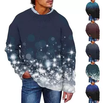 Мужской принтованный искусственный свитер, толстовка с круглым вырезом, свободный топ с длинными рукавами XXXXL