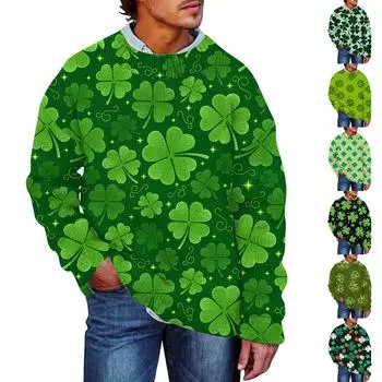 Мужской принтованный искусственный свитер, толстовка с круглым вырезом, свободный топ с длинными рукавами M