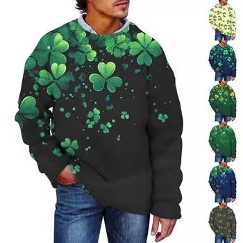 Мужской принтованный искусственный свитер, толстовка с круглым вырезом, свободный топ с длинными рукавами XXXXL чёрный