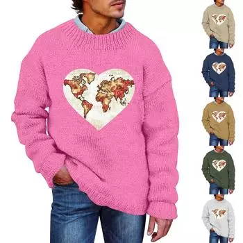 Мужской принтованный искусственный свитер, толстовка с круглым вырезом, свободный топ с длинными рукавами XXL бежевый