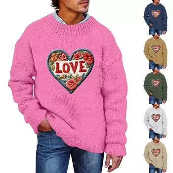 Мужской принтованный искусственный свитер, толстовка с круглым вырезом, свободный топ с длинными рукавами XXXL розовый