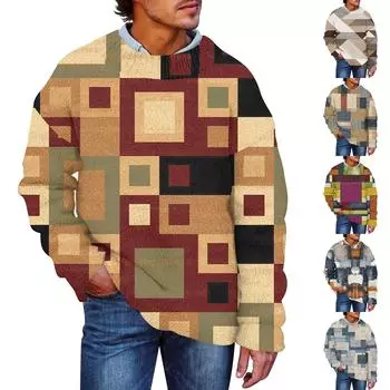 Мужской принтованный синтетический свитер с круглым вырезом, спортивная одежда, свободный топ с длинными рукавами L темно-синий