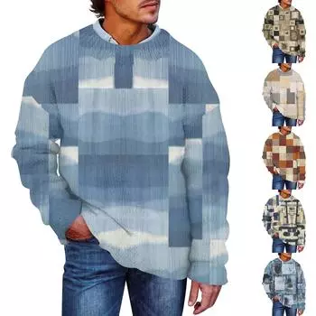Мужской принтованный синтетический свитер с круглым вырезом, спортивная одежда, свободный топ с длинными рукавами L синий
