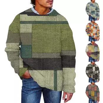 Мужской принтованный синтетический свитер с круглым вырезом, спортивная одежда, свободный топ с длинными рукавами L армия зеленый