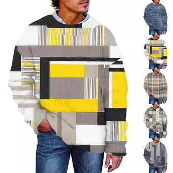 Мужской принтованный синтетический свитер с круглым вырезом, спортивная одежда, свободный топ с длинными рукавами L синий