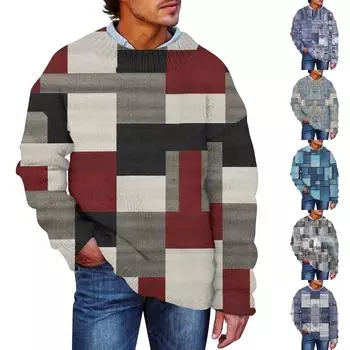 Мужской принтованный синтетический свитер с круглым вырезом, спортивная одежда, свободный топ с длинными рукавами L синий