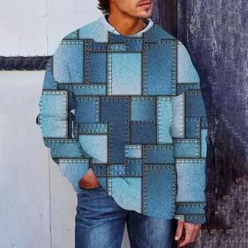 Мужской принтованный синтетический свитер с круглым вырезом, спортивная одежда, свободный топ с длинными рукавами M