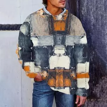 Мужской принтованный синтетический свитер с круглым вырезом, спортивная одежда, свободный топ с длинными рукавами M красный