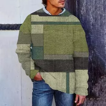 Мужской принтованный синтетический свитер с круглым вырезом, спортивная одежда, свободный топ с длинными рукавами M шафрановый