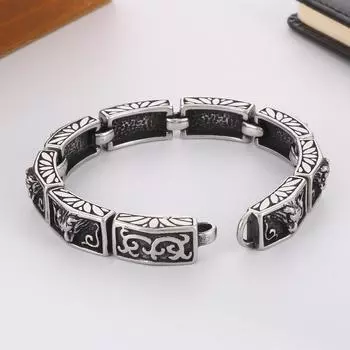 Мужской прочный браслет с головой волка из нержавеющей стали с винтажным узором, аксессуары, модные вечерние ювелирные изделия, подарок 21.5