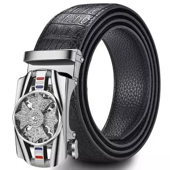 Мужской простой ремень из натуральной кожи, модельерский деловой новый ремень с узором «Ягуар», декоративный сплав, автоматическая пряжка 110cm