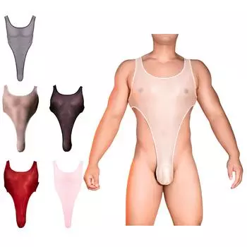 Мужской прозрачный боди без рукавов с высоким вырезом, глянцевый боди, нижнее белье, клубная одежда, провокационная ночная одежда M