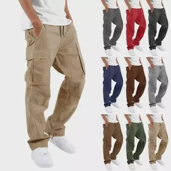 Мужской прямой повседневный комбинезон с несколькими карманами и завязками на весну и осень — европейский и американский стиль Medium темно-синий