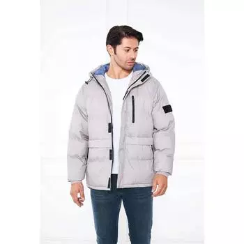 Мужской Пуховик С Нагрудным Карманом С Капюшоном Серый