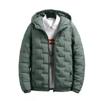 Мужской пуховик, толстая теплая куртка на молнии с капюшоном, повседневная удобная однотонная зимняя куртка 2XL хаки
