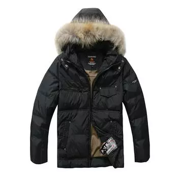 Мужской пуховик, зимние теплые пуховые пальто, 80% белый утиный пух, натуральный мех енота, зимние мужские пальто, черные M чёрный