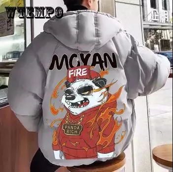 Мужской пуховик, зимняя толстая теплая куртка на хлопковой подкладке, пальто с капюшоном в китайском стиле, пальто на молнии с принтом Angry Panda, куртка-хлеб 3XL