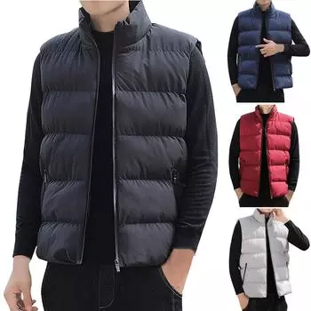 Мужской пуховый хлопковый жилет, верхняя одежда, весенне-осенний жилет с воротником-стойкой, жилет, куртка L чёрный