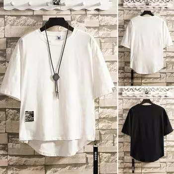 Мужской пуловер, футболка, шикарный круглый вырез, мужской топ с нерегулярным подолом, большие размеры, однотонный мужской топ, мужской топ, мужская одежда L белый