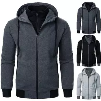 Мужской пуловер на молнии с длинными рукавами и капюшоном, топы, блузка XL чёрный
