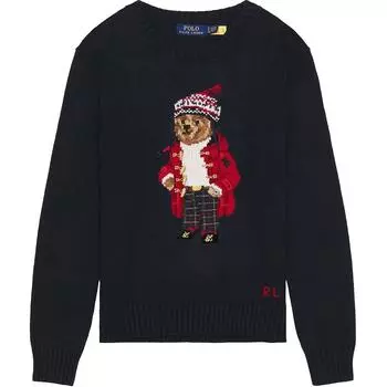 Мужской пуловер Polo Ralph Lauren с мультяшным узором и надписью, с круглым вырезом и длинными рукавами, свитер, темно-синий 710952384-001 M