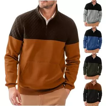 Мужской пуловер с цветными блоками и полумолнией, модная повседневная толстовка с капюшоном для активного отдыха XXL синий