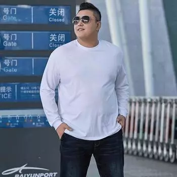 Мужской пуловер с длинным рукавом больших размеров, свободный топ с круглым вырезом, повседневная спортивная однотонная рубашка с длинным рукавом 6XL