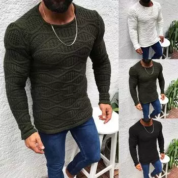 Мужской пуловер с длинными рукавами и круглым вырезом