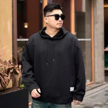 Мужской пуловер с капюшоном и жаккардовым принтом больших размеров - 2023 Осенняя толстовка с длинными рукавами 5XL чёрный
