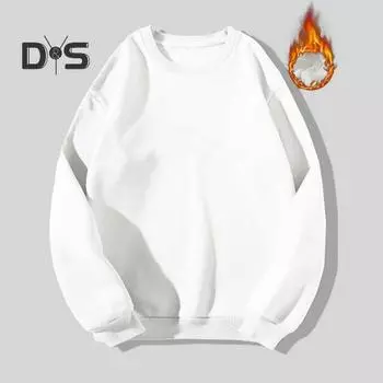 Мужской пуловер с круглым вырезом и длинными рукавами на осень и зиму, однотонный свободный крой с флисовой подкладкой, повседневные топы, уличная одежда 2XL белый