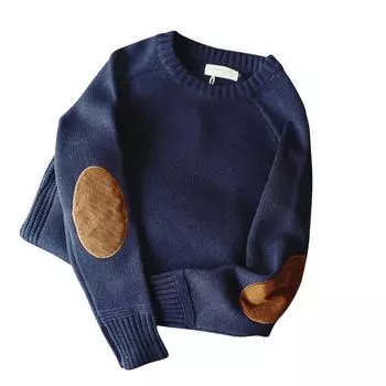 Мужской пуловер-свитер, повседневный свободный толстый шерстяной вязаный уличный трикотаж с круглым вырезом M хаки