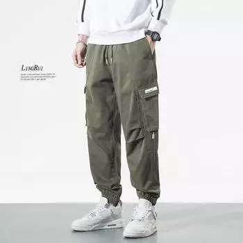 Мужской японский комбинезон Lingrui свободного кроя с широкими штанинами, эластичным поясом и множеством карманов 2XL