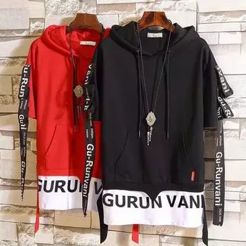 Мужской японский модный хипстерский пуловер в стиле хип-хоп в стиле милитари, карманный свитер с капюшоном, уличная одежда, стример с буквенным принтом XL чёрный