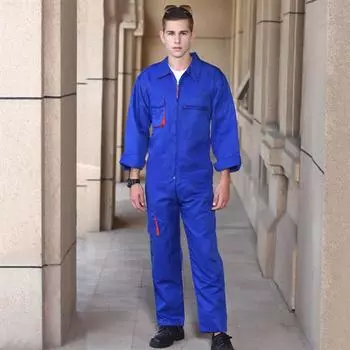 Мужской рабочий комбинезон, комбинезон с лацканами и длинными рукавами, устойчивый к загрязнениям, на молнии, с карманами, свободный крой 4XL синий
