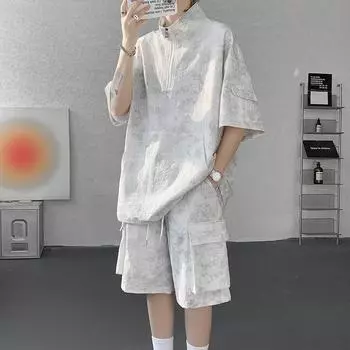 Мужской рабочий костюм летний с половиной молнии из ледяного шелка, большой комплект-двойка XXXXXL белый