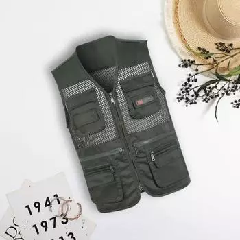 Мужской рабочий жилет Yousheng на молнии, сетчатый, без рукавов, с несколькими карманами, с v-образным вырезом, для кемпинга, тонкий жилет больших размеров, мужская одежда 4XL