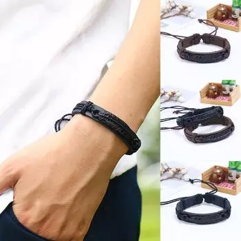 Мужской регулируемый плетеный браслет из веревки, наручные украшения коричневый