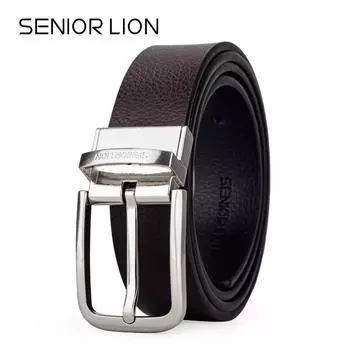 Мужской ремень, деловые деловые ремни для мужчин, ремень из натуральной кожи, двусторонняя пряжка, коричневый и черный модный рабочий повседневный ремень 110cm кофейный