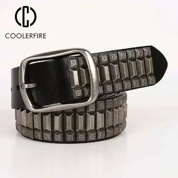 Мужской ремень из 100% натурального цельного зерна, толстый стильный ремень из воловьей кожи, дизайнерский винтажный роскошный повседневный джинсовый модный ремень PK023 105CM чёрный