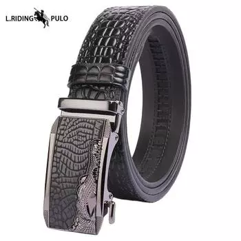 Мужской ремень из крокодиловой кожи Автоматический Повседневный деловой ремень Ремень Высококачественная коровья кожа первого слоя Модный ремень 115cm