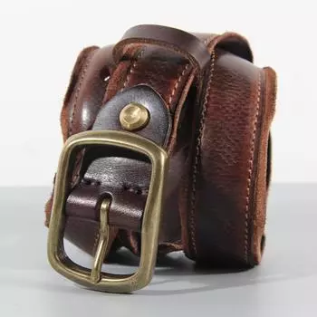 Мужской ремень из латуни с пряжкой-булавкой, кожаный ремень в стиле ретро, мужской ремень из воловьей кожи первого слоя, роскошный дизайнерский ремень 100cm чёрный