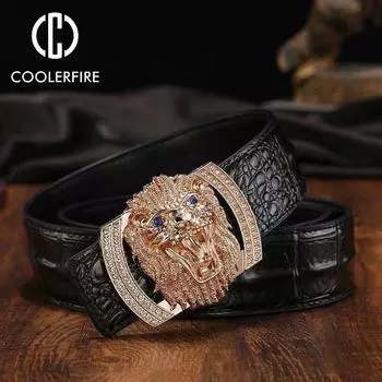 Мужской ремень из натуральной ковбойской кожи, роскошный повседневный модельерский ремень, мужской ремень с пряжкой из сплава, высококачественный HQ244 105CM золотой/коричневый